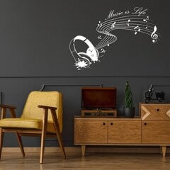 Виниловая белая наклейка на стену Наушники и ноты Музыкальный дизайн Декор интерьера - 100 х 68 см цена и информация | Интерьерные наклейки | pigu.lt