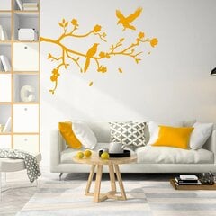 Виниловая жёлтая наклейка на стену Ветка дерева и птицы Ботанический декор интерьера - 100 х 76 см цена и информация | Интерьерные наклейки | pigu.lt
