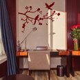 Виниловая красная наклейка на стену Ветка дерева и птицы Ботанический декор интерьера - 100 х 76 см