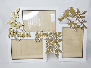 Свадебная белая деревянная фоторамка с декором из птичек и веточек с листьями и надписью “Mūsu ģimene” цена и информация | Рамки, фотоальбомы | pigu.lt