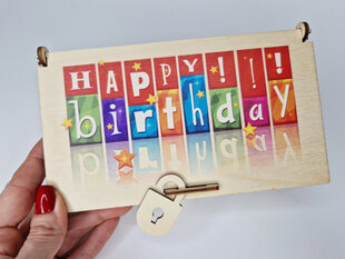 Подарочная коробочка из дерева для денежных средств с цветной надписью “Happy birthday” цена и информация | Другие оригинальные подарки | pigu.lt