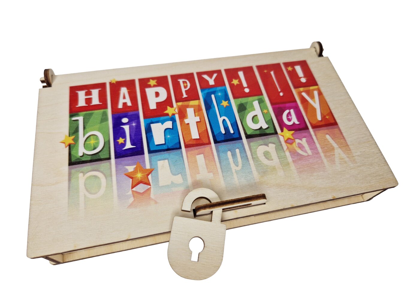 Dovanų dėžutė iš medžio už pinigus su spalvotu užrašu Happy birthday цена и информация | Kitos originalios dovanos | pigu.lt