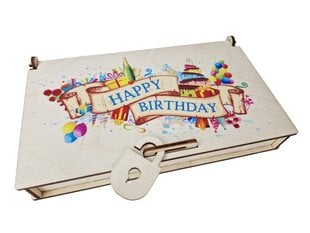 Medinė dėžutė pinigams Happy birthday kaina ir informacija | Kitos originalios dovanos | pigu.lt