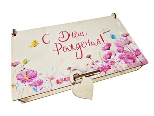 Декоративная деревянная коробочка для денег с цветами и надписью “С Днём Рождения!” цена и информация | Другие оригинальные подарки | pigu.lt