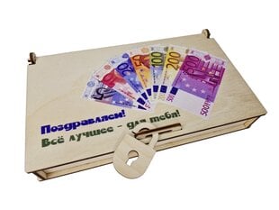 Декоративная деревянная открытка с нарисованными денежными купюрами и пожеланием цена и информация | Другие оригинальные подарки | pigu.lt
