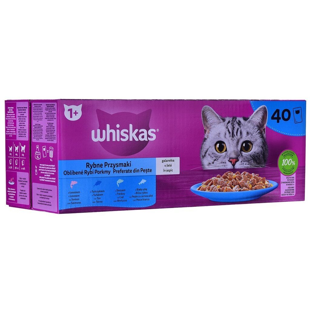 Whiskas Fish Favourites in jelly katėms, 40x85 g kaina ir informacija | Skanėstai katėms | pigu.lt