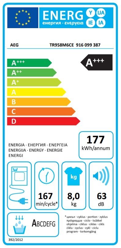 AEG TR958M6CE kaina ir informacija | Džiovyklės | pigu.lt