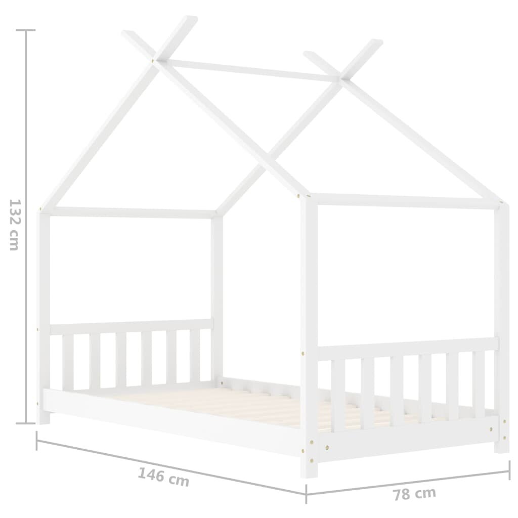 vidaXL Vaikiškos lovos rėmas, baltos spalvos, 70x140cm, pušies masyvas kaina ir informacija | Vaikiškos lovos | pigu.lt