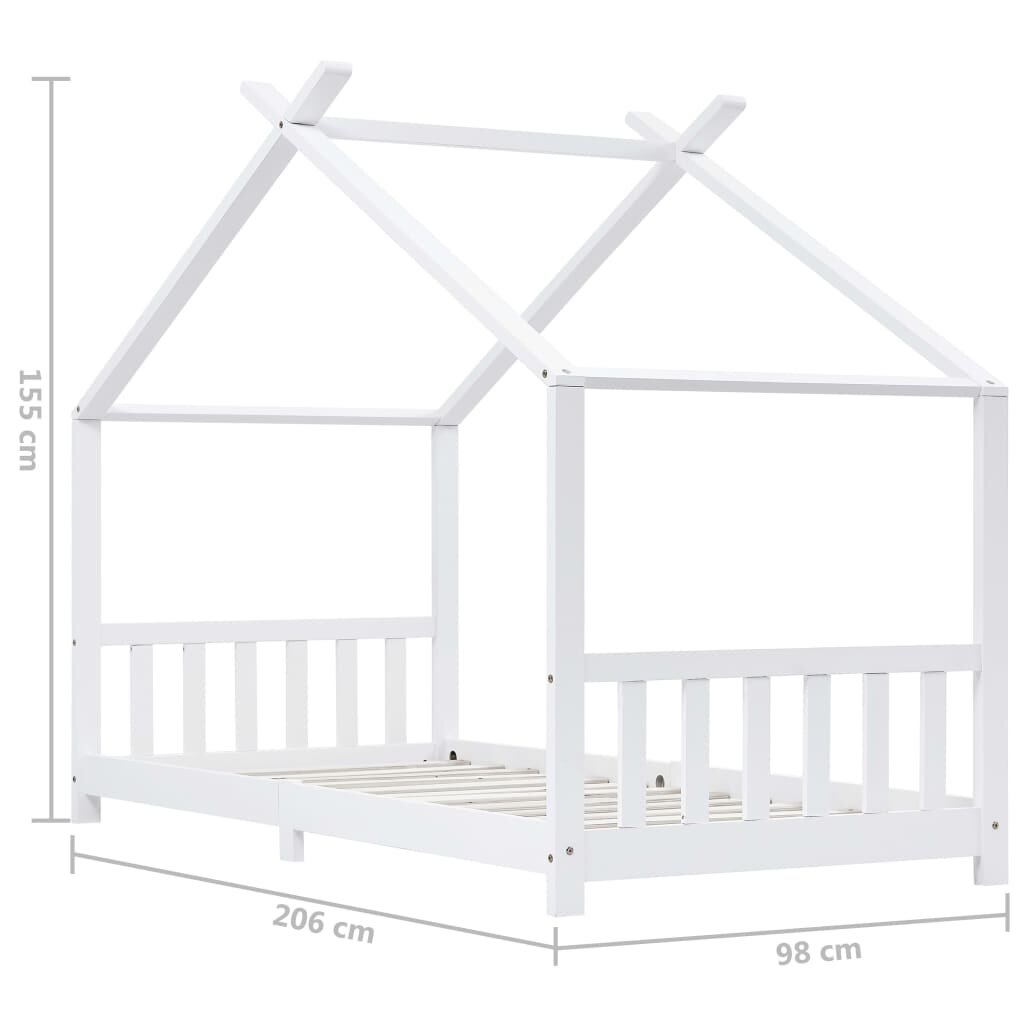 vidaXL Vaikiškos lovos rėmas, baltas, 90x200cm, pušies masyvas kaina ir informacija | Vaikiškos lovos | pigu.lt
