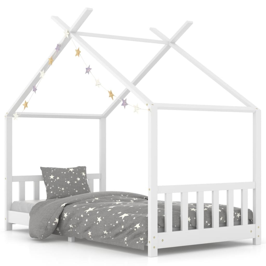 vidaXL Vaikiškos lovos rėmas, baltas, 90x200cm, pušies masyvas kaina ir informacija | Vaikiškos lovos | pigu.lt