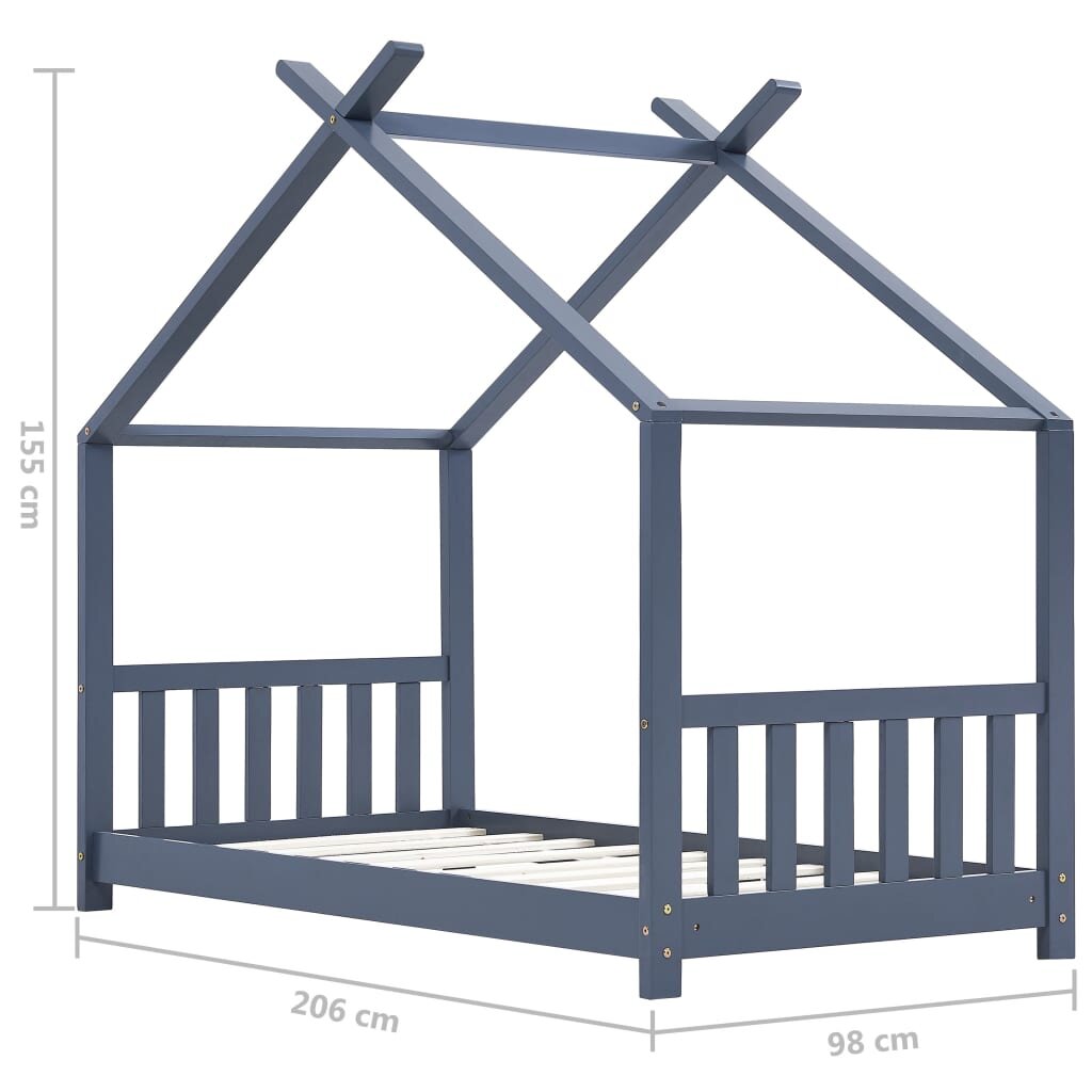 vidaXL Vaikiškas lovos rėmas, pilkos spalvos, 90x200cm, pušies masyvas kaina ir informacija | Vaikiškos lovos | pigu.lt