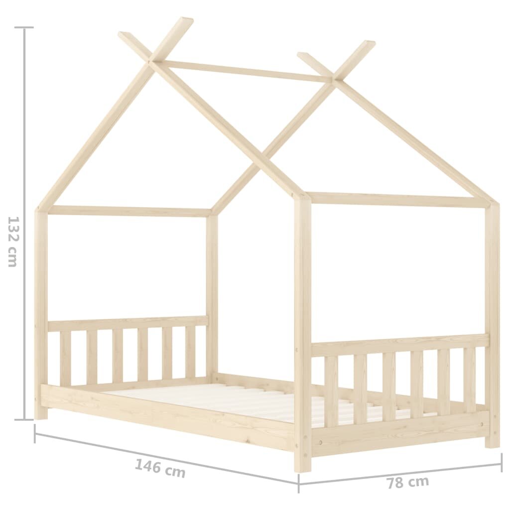 vidaXL Vaikiškos lovos rėmas, 70x140cm, pušies medienos masyvas kaina ir informacija | Vaikiškos lovos | pigu.lt