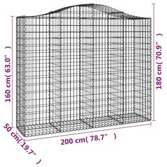 Išlenkti gabiono krepšiai vidaXL 200x50x160/180cm kaina ir informacija | Tvoros ir jų priedai | pigu.lt