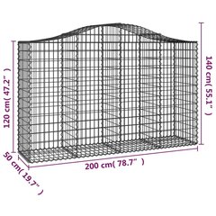 Išlenkti gabiono krepšiai vidaXL 200x50x120/140cm kaina ir informacija | Tvoros ir jų priedai | pigu.lt