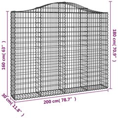 Išlenkti gabiono krepšiai vidaXL 200x30x160/180cm kaina ir informacija | Tvoros ir jų priedai | pigu.lt