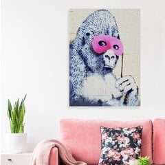 Настенный печатный холст Горилла в розовой маске Стильный декор интерьера - 60 х 40 см цена и информация | Интерьерные наклейки | pigu.lt