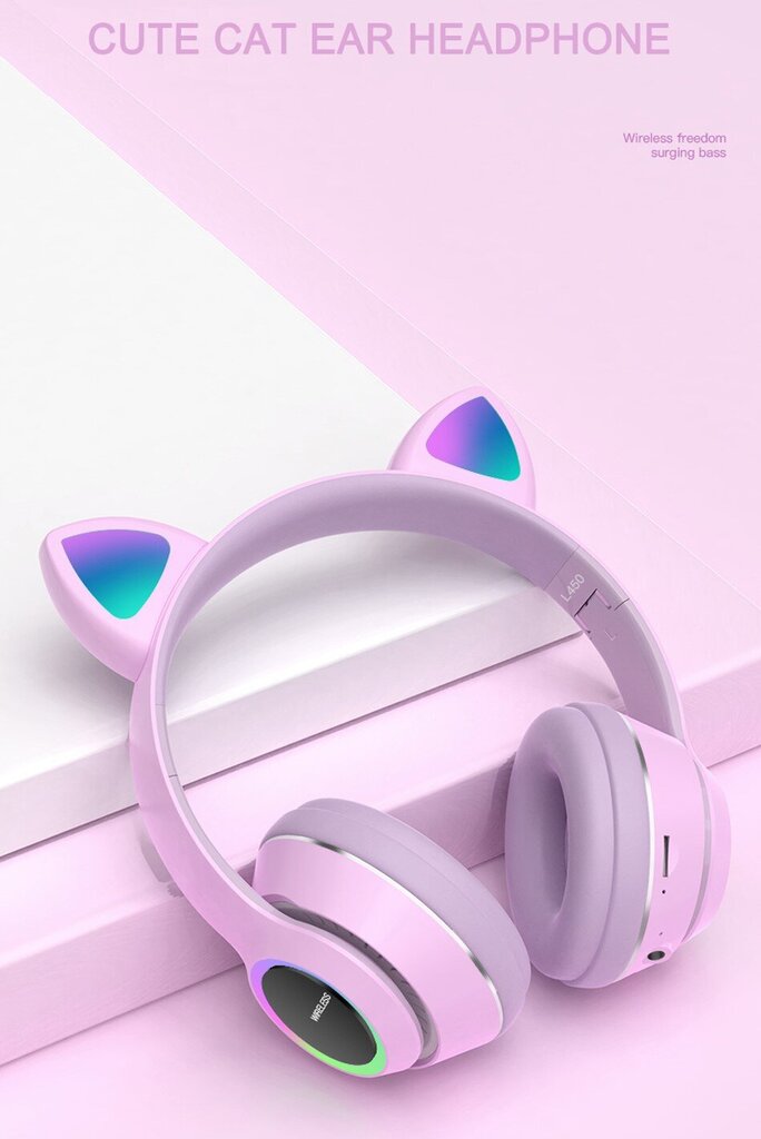 Belaidės RGB ausinės su LED kačių ausimis, L450 kaina ir informacija | Ausinės | pigu.lt