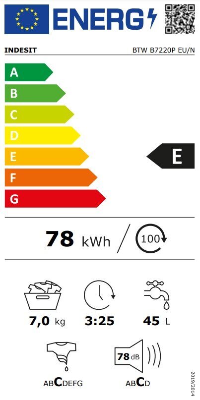 Indesit BTW B7220P EU/N kaina ir informacija | Skalbimo mašinos | pigu.lt