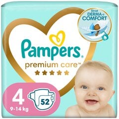 Sauskelnės Pampers Premium Care, 4 (9-14 kg), 52 vnt. kaina ir informacija | Sauskelnės | pigu.lt