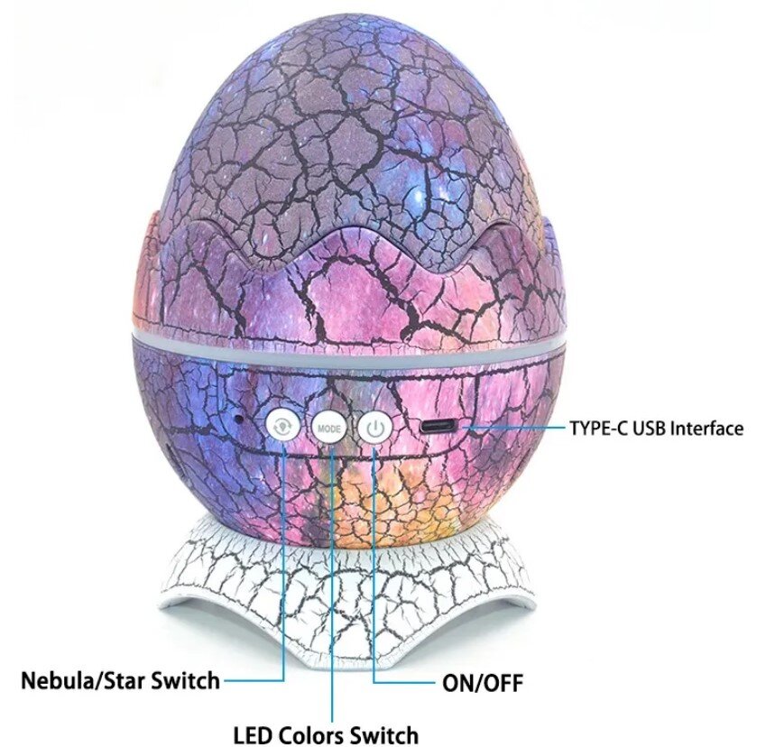 Galaktikų ir žvaigždžių projektorius Dinozauro kiaušinis su Bluetooth garsiakalbiu, violetinis kaina ir informacija | Dekoracijos šventėms | pigu.lt