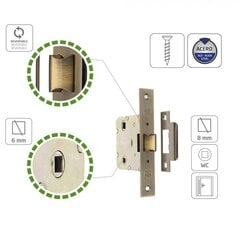 Замок 2100, WC, 47мм, черный цена и информация | Дверные замки | pigu.lt