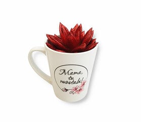 Gėlė puodelyje Mama, tu nuostabi!, raudona цена и информация | Другие оригинальные подарки | pigu.lt