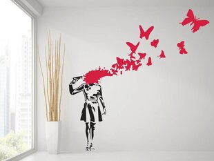 Виниловая наклейка на стену Banksy граффити Девочка с пистолетом Бабочки Декор интерьера - 80 см цена и информация | Интерьерные наклейки | pigu.lt