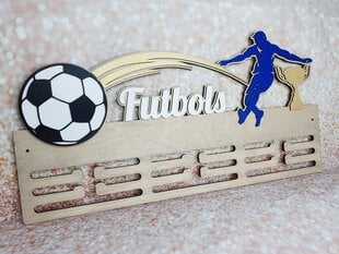 Деревянный держатель для медалей с надписью Futbols, серый цена и информация | Детские полки | pigu.lt