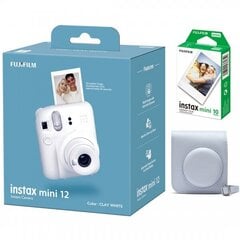 Fujifilm Instax Mini 12, Clay white + Instax Mini Glossy (10 шт.) + Оригинальный чехол цена и информация | Фотоаппараты мгновенной печати | pigu.lt