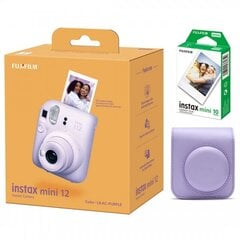 Fujifilm Instax Mini 12, Lilac Purple + Instax Mini Glossy (10 vnt.) + Originalus dėklas kaina ir informacija | Momentiniai fotoaparatai | pigu.lt