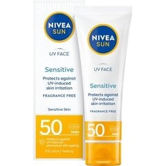 Veido kremas nuo saulės Nivea Sun Sensitive SPF50, 50 ml цена и информация | Кремы от загара | pigu.lt