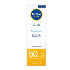 Veido kremas nuo saulės Nivea Sun Sensitive SPF50, 50 ml цена и информация | Кремы от загара | pigu.lt