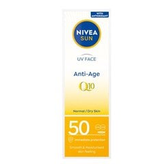 Apsauginis veido kremas Nivea Sun UV Face Anti-Age Q10 SPF50, 50 ml цена и информация | Кремы от загара | pigu.lt