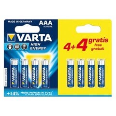 Щелочная батарейка Varta CD4BKKD13-P AAA 1,5V High Energy (8 pcs) цена и информация | Батарейки | pigu.lt