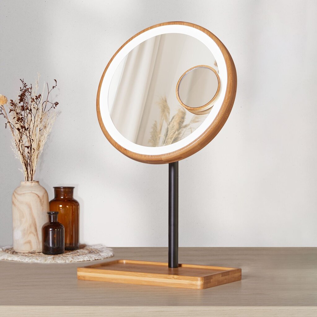 Vaizdą didinantis stalinis veidrodis su apšvietimu Lanaform Bamboo Mirror kaina ir informacija | Kosmetinės, veidrodėliai | pigu.lt