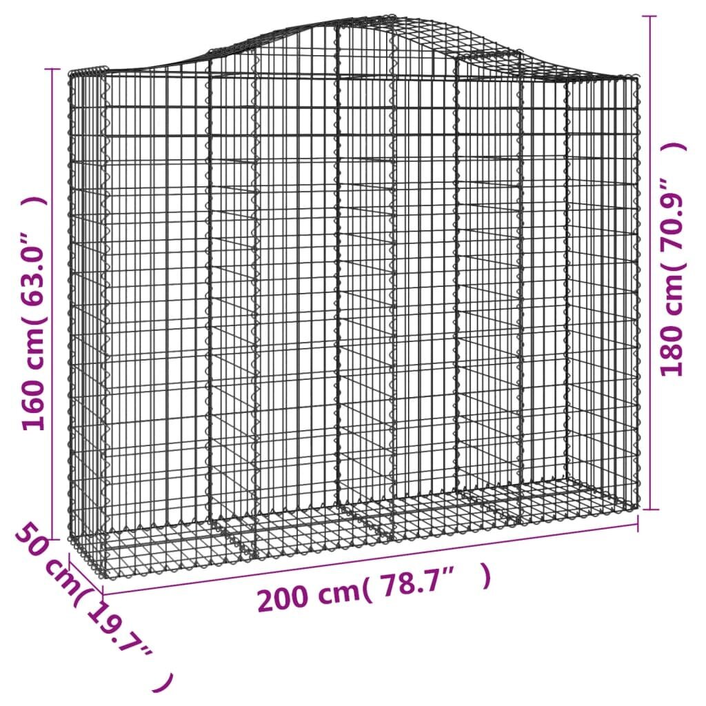 Išlenkti gabiono krepšiai vidaXL 200x50x160/180cm kaina ir informacija | Tvoros ir jų priedai | pigu.lt