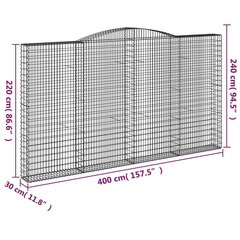 Išlenktas gabiono krepšys vidaXL 400x30x220/240 cm kaina ir informacija | Tvoros ir jų priedai | pigu.lt