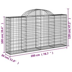 Išlenkti gabiono krepšiai vidaXL, 200x30x100/120cm kaina ir informacija | Tvoros ir jų priedai | pigu.lt