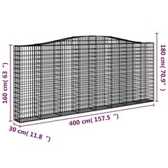 Išlenkti gabiono krepšiai vidaXL 400x30x160/180cm kaina ir informacija | Tvoros ir jų priedai | pigu.lt