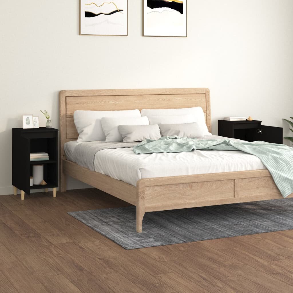 vidaXL Naktinės spintelės, 2vnt., juodos, 40x35x70cm, apdirbta mediena kaina ir informacija | Spintelės prie lovos | pigu.lt