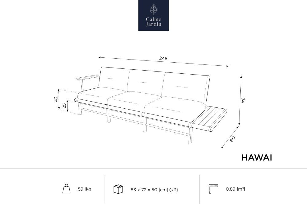 Lauko sofa Calme Jardin Hawai, smėlio spalvos kaina ir informacija | Lauko kėdės, foteliai, pufai | pigu.lt