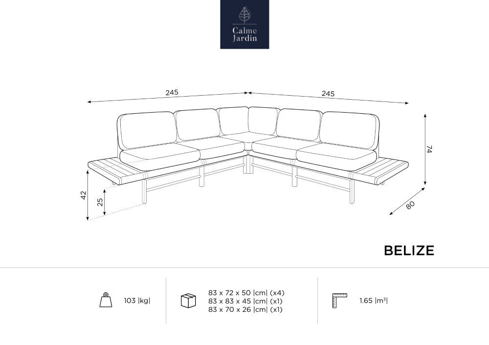 Lauko sofa Calme Jardin Belize, ruda kaina ir informacija | Lauko kėdės, foteliai, pufai | pigu.lt