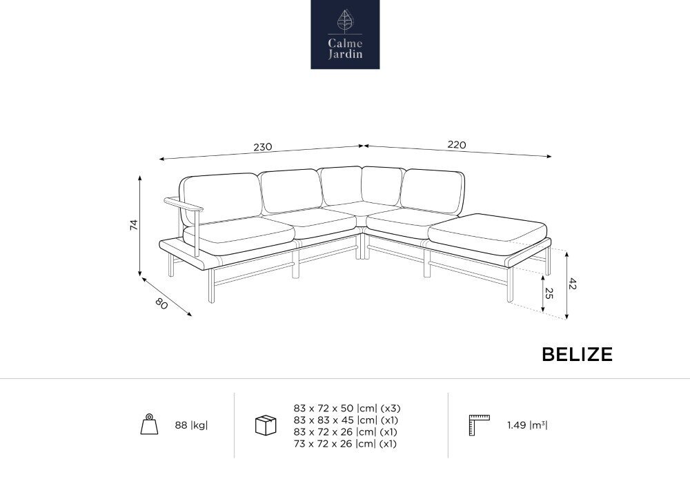 Kampinė lauko sofa Calme Jardin Belize, balta kaina ir informacija | Lauko kėdės, foteliai, pufai | pigu.lt