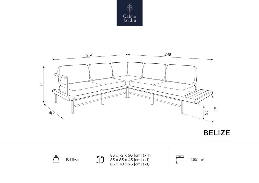 Kampinė lauko sofa Calme Jardin Belize, balta kaina ir informacija | Lauko kėdės, foteliai, pufai | pigu.lt