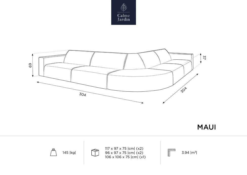 Lauko sofa Calme Jardin Maui, pilka kaina ir informacija | Lauko kėdės, foteliai, pufai | pigu.lt