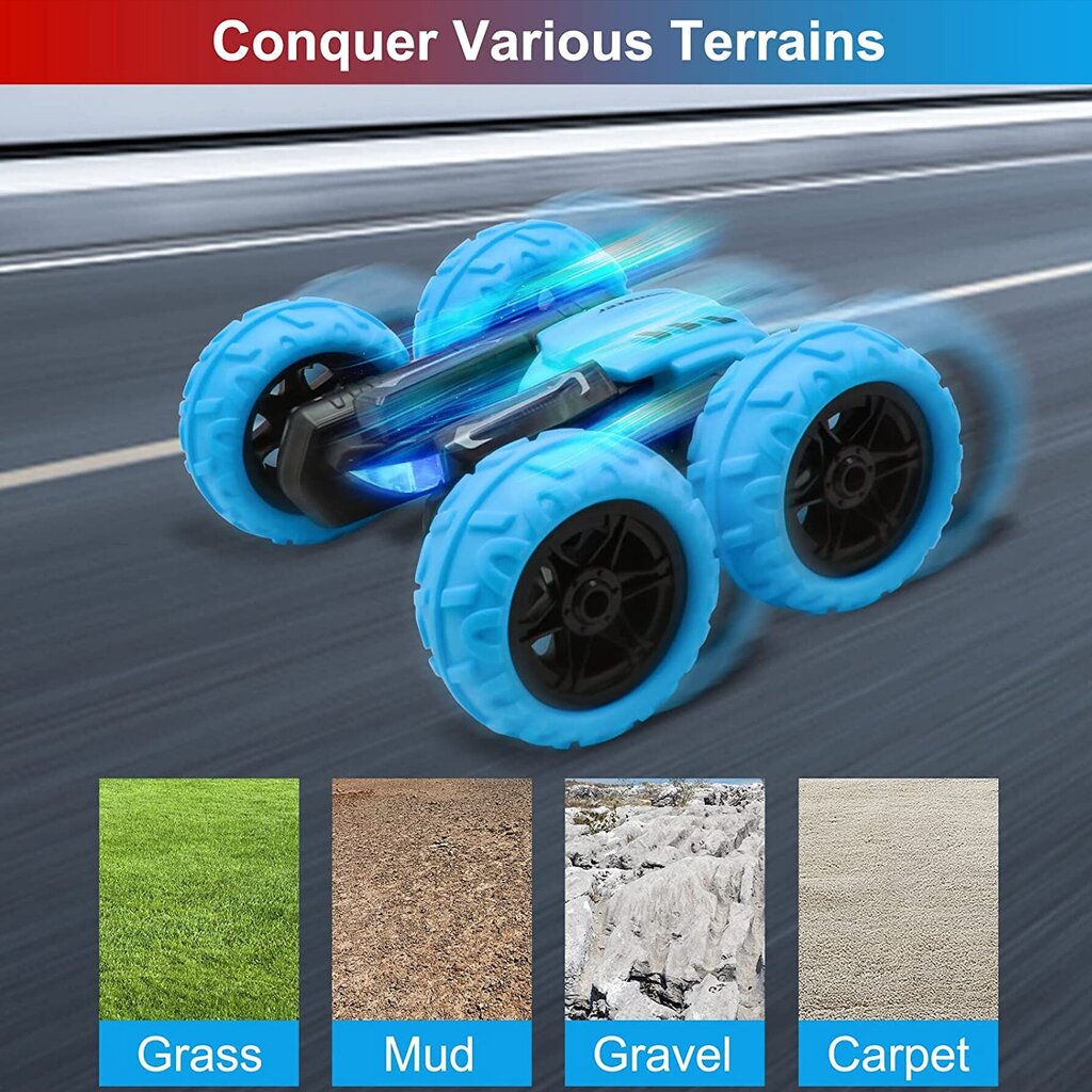 RC automobilis su garso ir šviesos efektais Tornado Stunt Car, mėlynas kaina ir informacija | Žaislai berniukams | pigu.lt