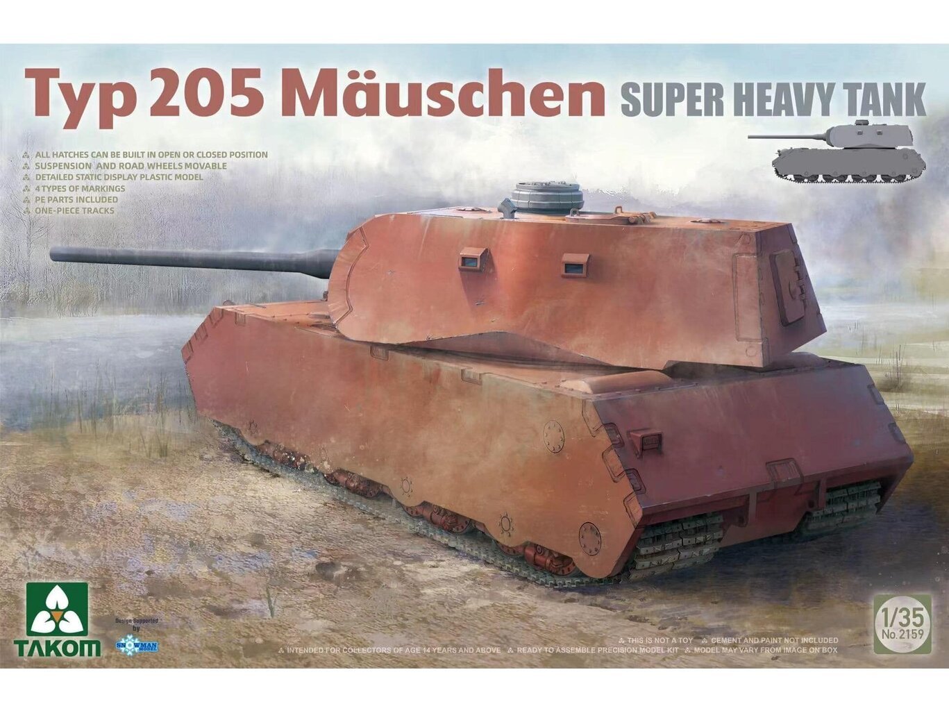 Takom - Typ 205 Mäuschen Super Heavy Tank, 1/35, 2159 цена | pigu.lt