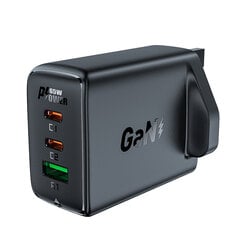 Acefast charger GaN 65W 3 ports (1xUSB, 2xUSB C PD) UK plug black (A44) цена и информация | Зарядные устройства для телефонов | pigu.lt