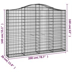 Išlenkti gabiono krepšiai vidaXL 200x30x140/160cm kaina ir informacija | Tvoros ir jų priedai | pigu.lt