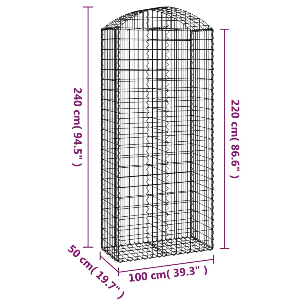 Išlenktas gabiono krepšys vidaXL 100x50x220/240cm kaina ir informacija | Tvoros ir jų priedai | pigu.lt